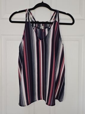 Papaya Striped Halter Tank Top Size M Smocked Keyhole Boho Sleeveless